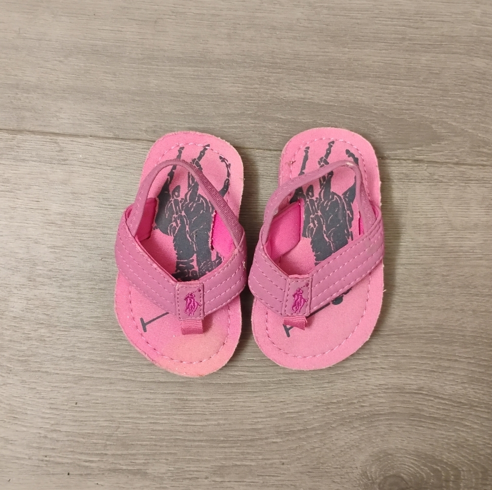 Polo Ralph Lauren Pink Flip Flop Sling Back Sandals Girls Baby Sz 5